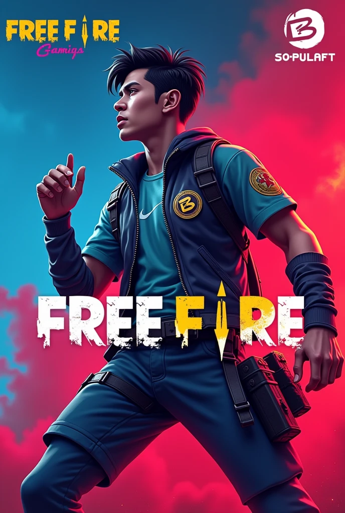 A banner in red and blue colour with a free fire character mention name of Brahman Gaming