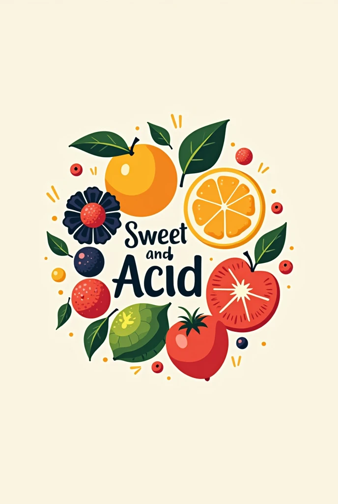 Create a logo with the theme of sweet and sour fruits that says sweet and acid and below it says the names of the creators who are Caicedo and Ayoví