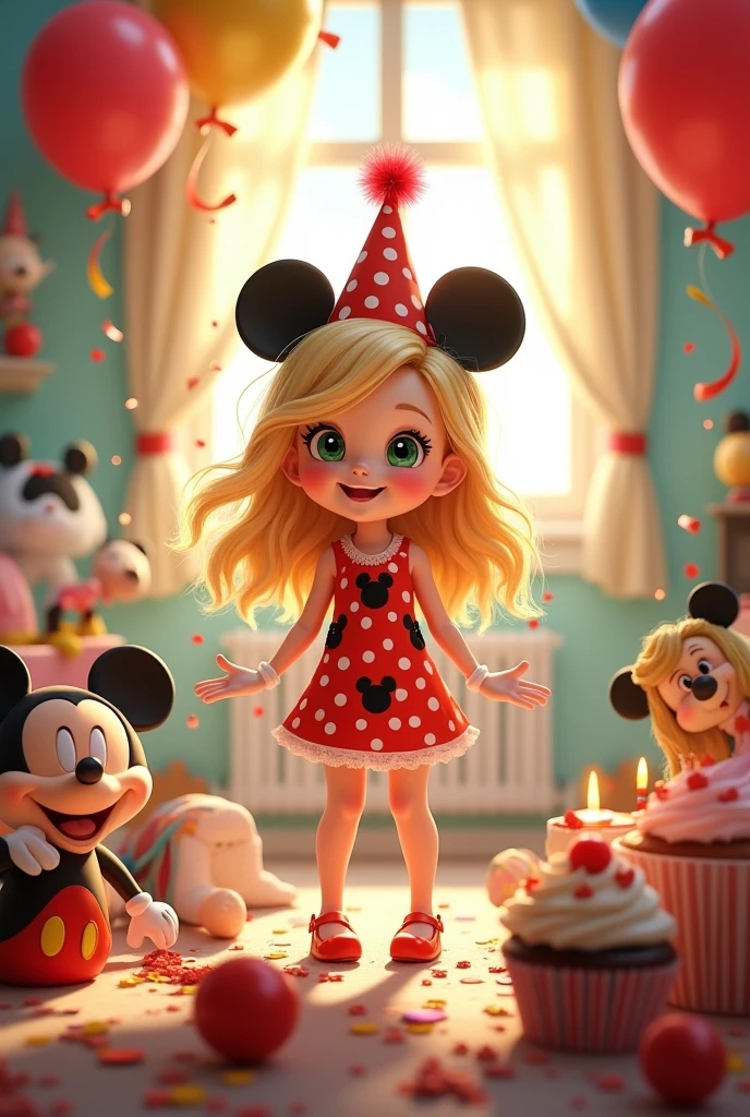 Birthday girl  blonde hair green eyes mini mouse theme