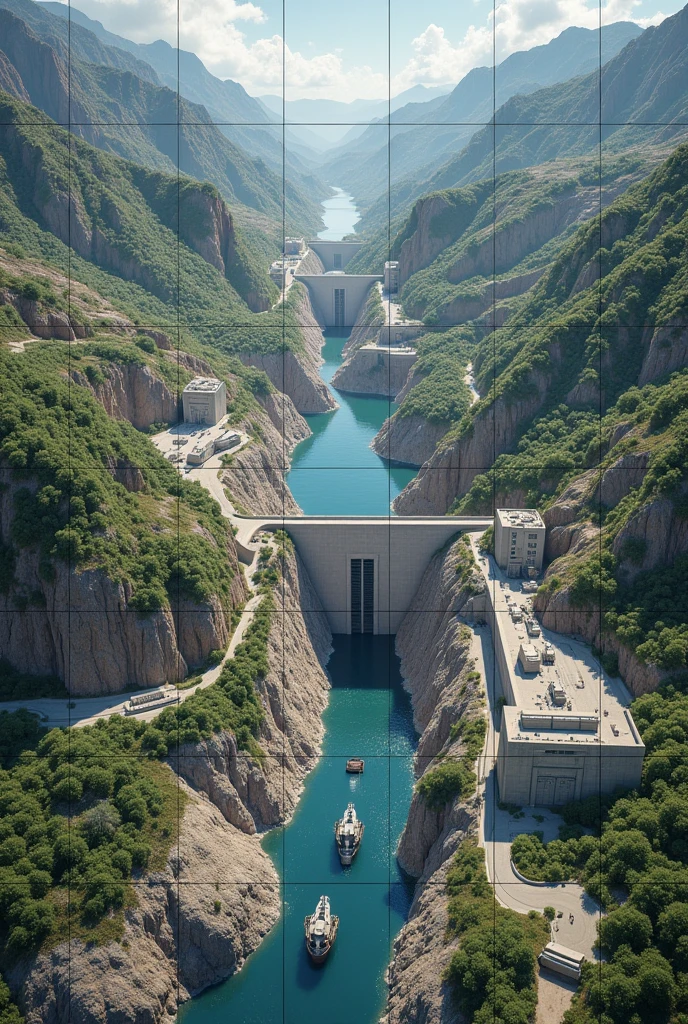 A collage of images, showcasing the 15 planned hydroelectric power stations on the Indus River.