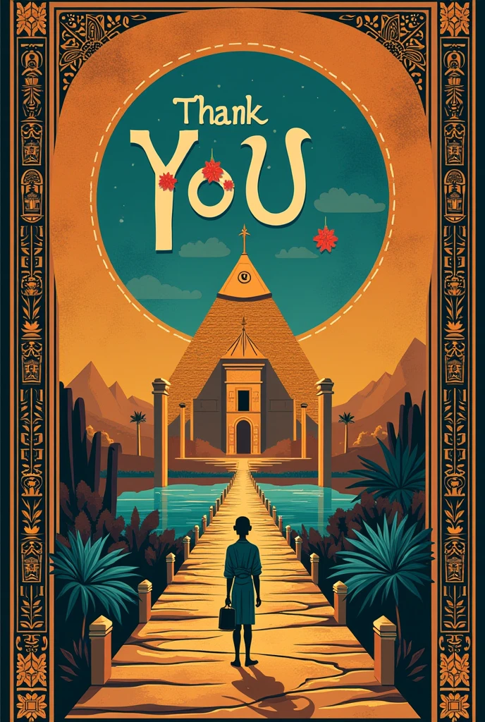 A poster with heading THANK YOU, with Egyptian theme