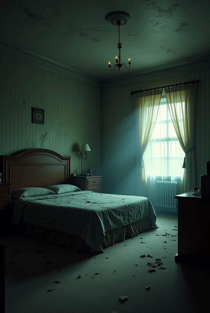 Image of an empty hotel room that looks creepy