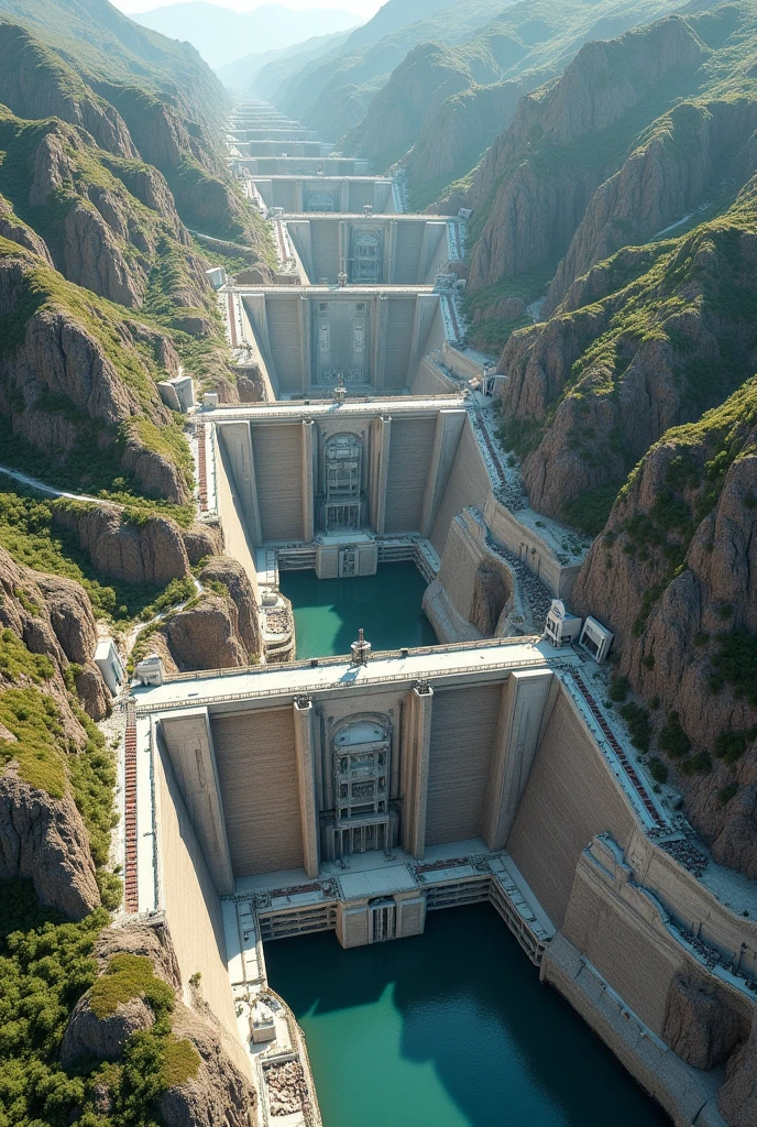 A collage of images, showcasing the 15 planned hydroelectric power stations on the Indus River.