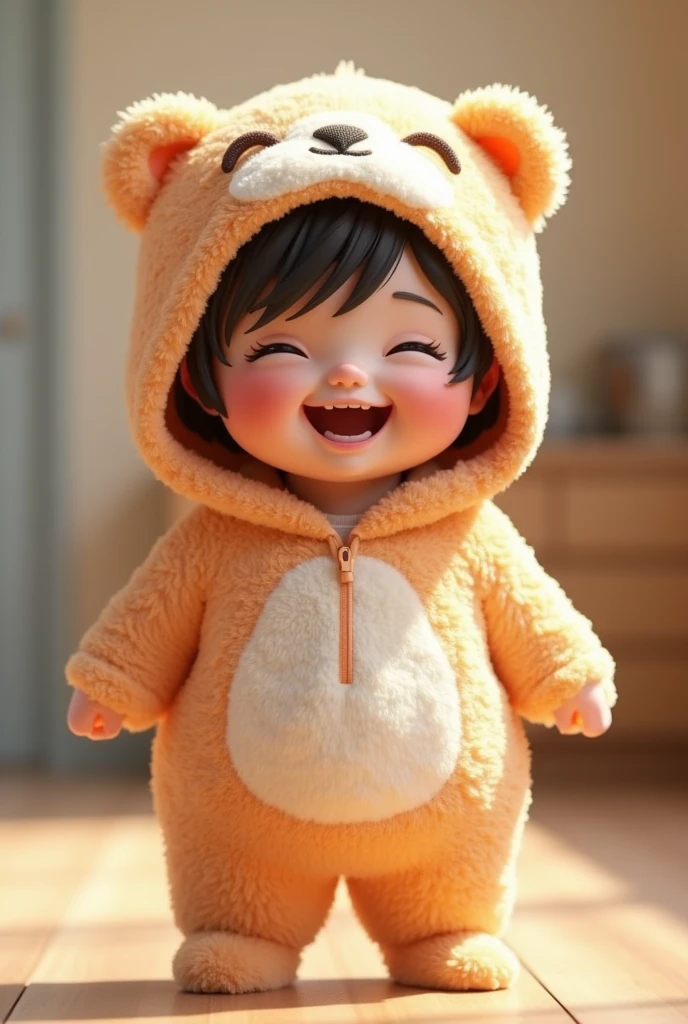 (girl),(()) ,3d images ,Highest quality 8K ,Chubby body shape,((Very fat)),Pink cheeks,podgy,Good mood, ((laugh)),giggle,Put on a stuffed animal costume,Balanced lighting,blurred background,Middle of the picture