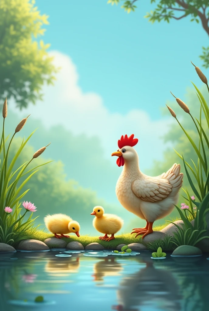 

Caption: “A Morning by the Pond” Duckling and Hen 
