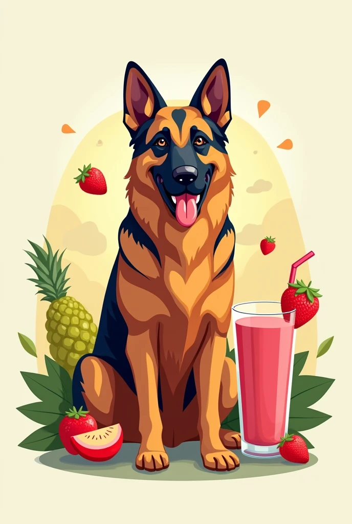 Logo for my fruit smoothie business couple with a German Shepherd dog