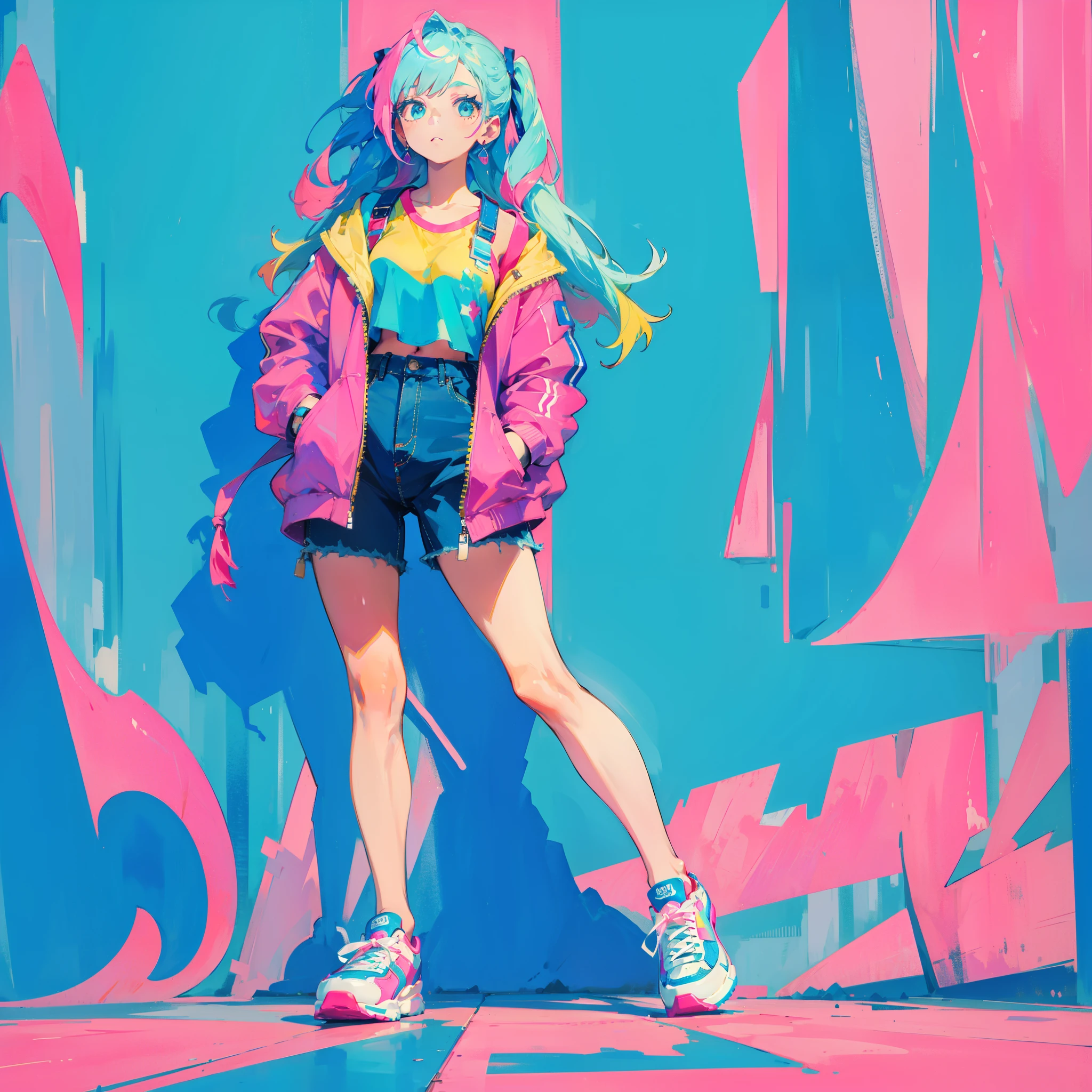 A cool beauty and colorful sneakers