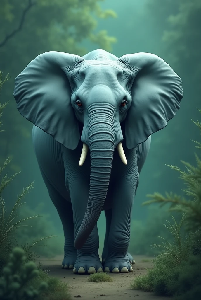 a green background with a light blue elephant a little sad
