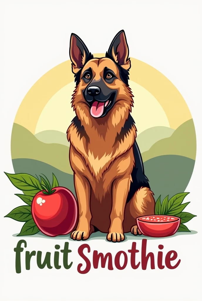 Logo for my fruit smoothie business couple with a German Shepherd dog