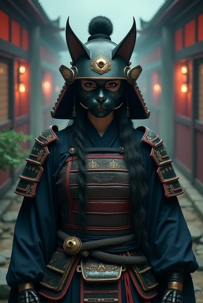 Samurai women with a cat mask