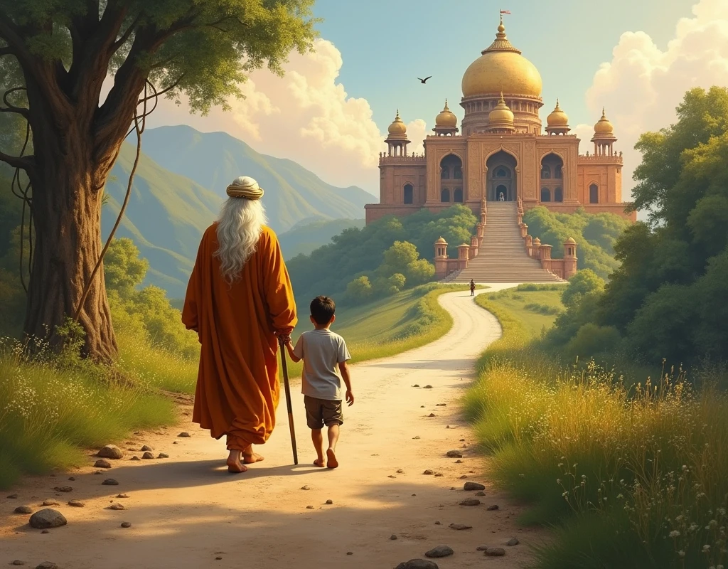 Hindu saint took a boy to the king's palace , walking