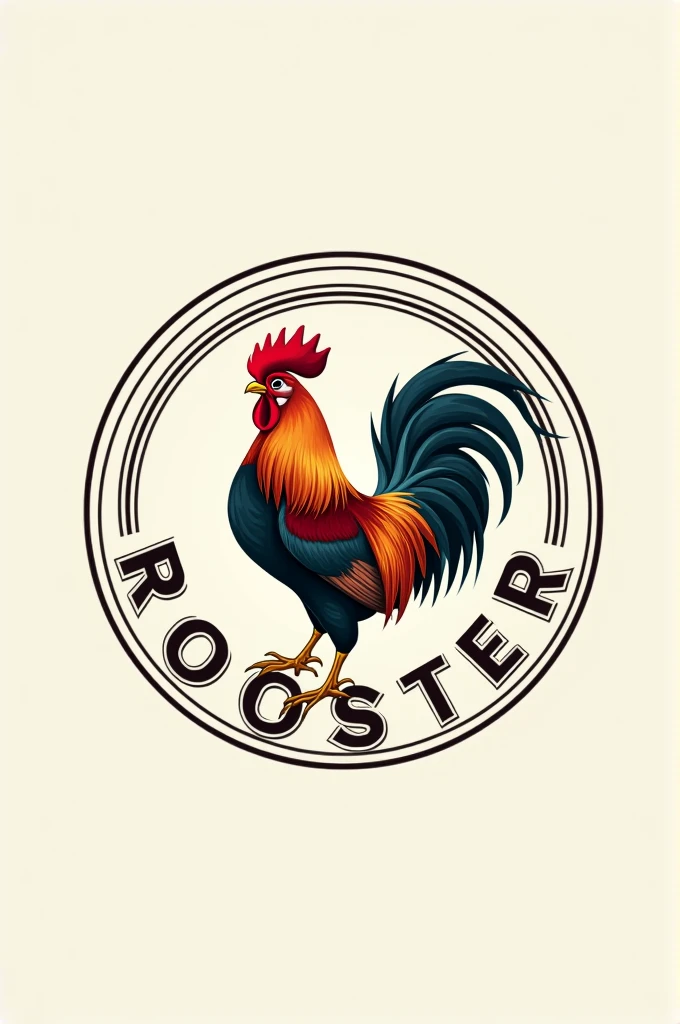 Make a round logo with a rooster in the middle and the words Rooster in the LNF written around it
