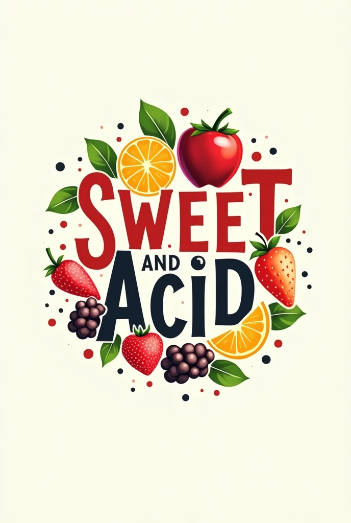 Create a logo with the theme of sweet and sour fruits that says sweet and acid and below it says the names of the creators who are Caicedo and Ayoví
