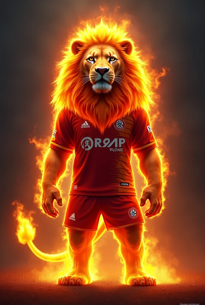 Make a flaming lion standing up using the Brisbane Roar team jersey
