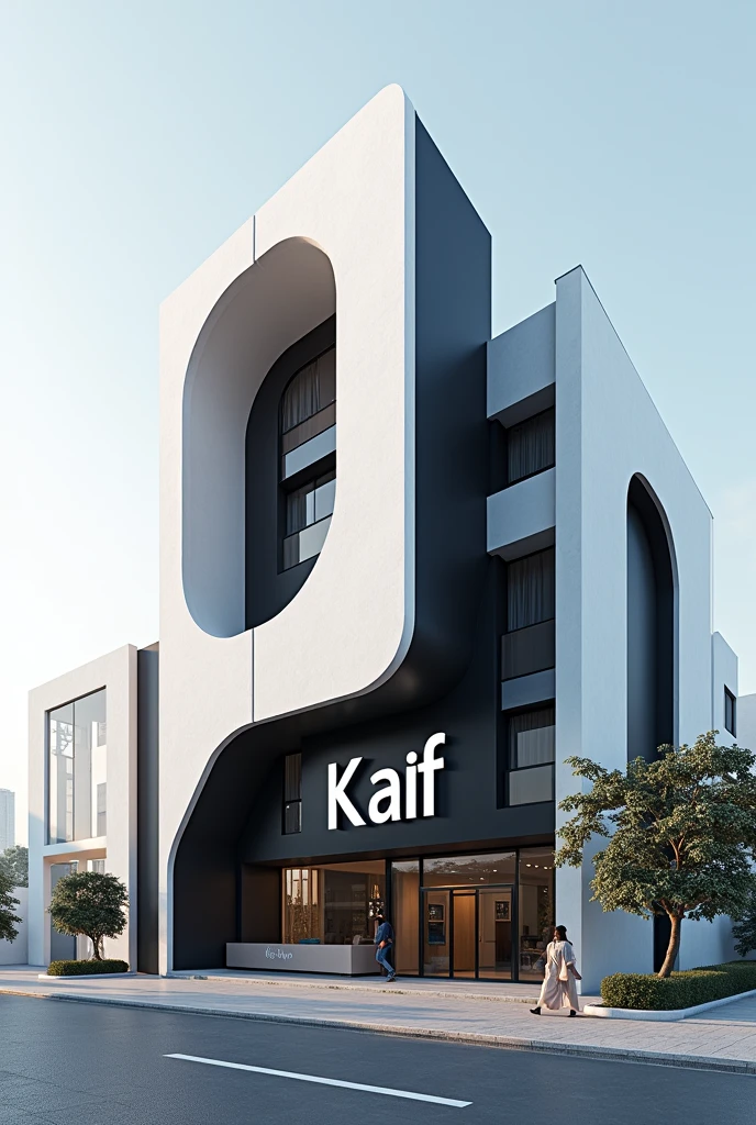 A white and black building with KAIF written on it