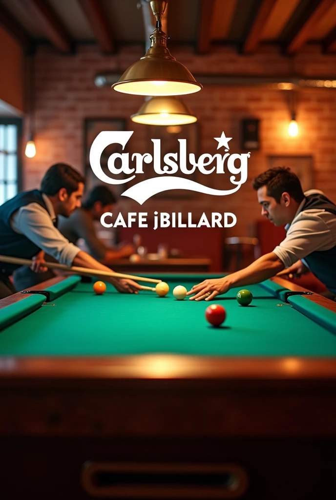 Carlsberg & create name "Strike Pool Cafe Billiard" in the middle