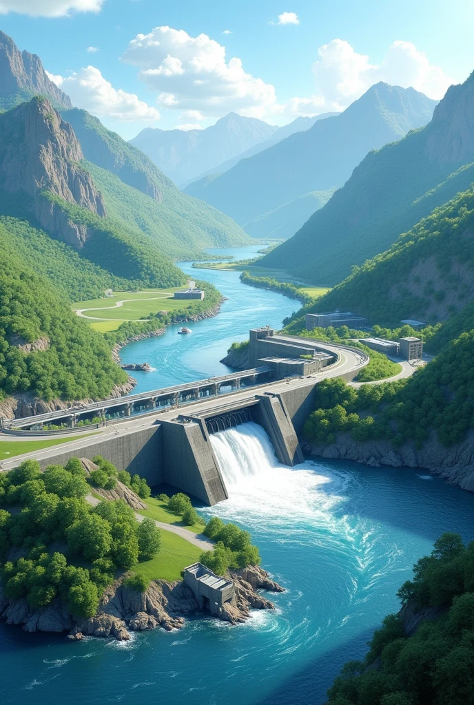 An illustration of a run-of-river project, highlighting its potential to generate electricity and improve water flow.