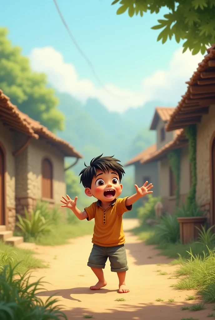 लड़का गाँव मे खड़ा हैं और wow बोल रहा है ai फोटो