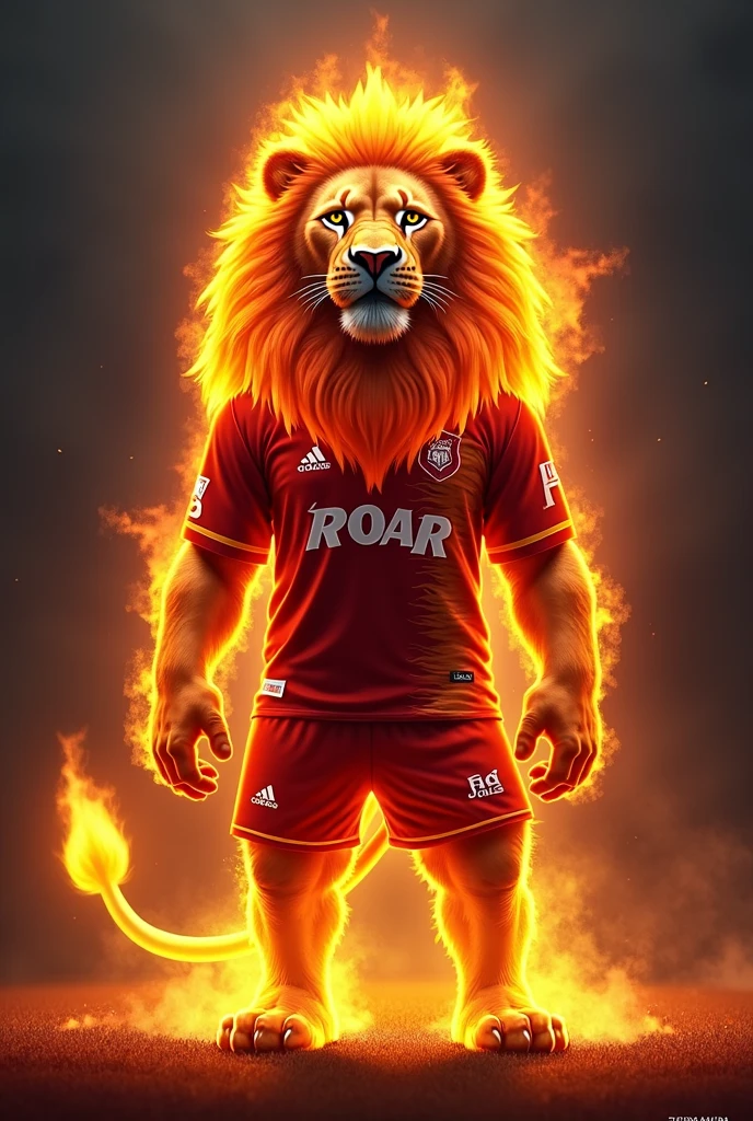 Make a flaming lion standing up using the Brisbane Roar team jersey