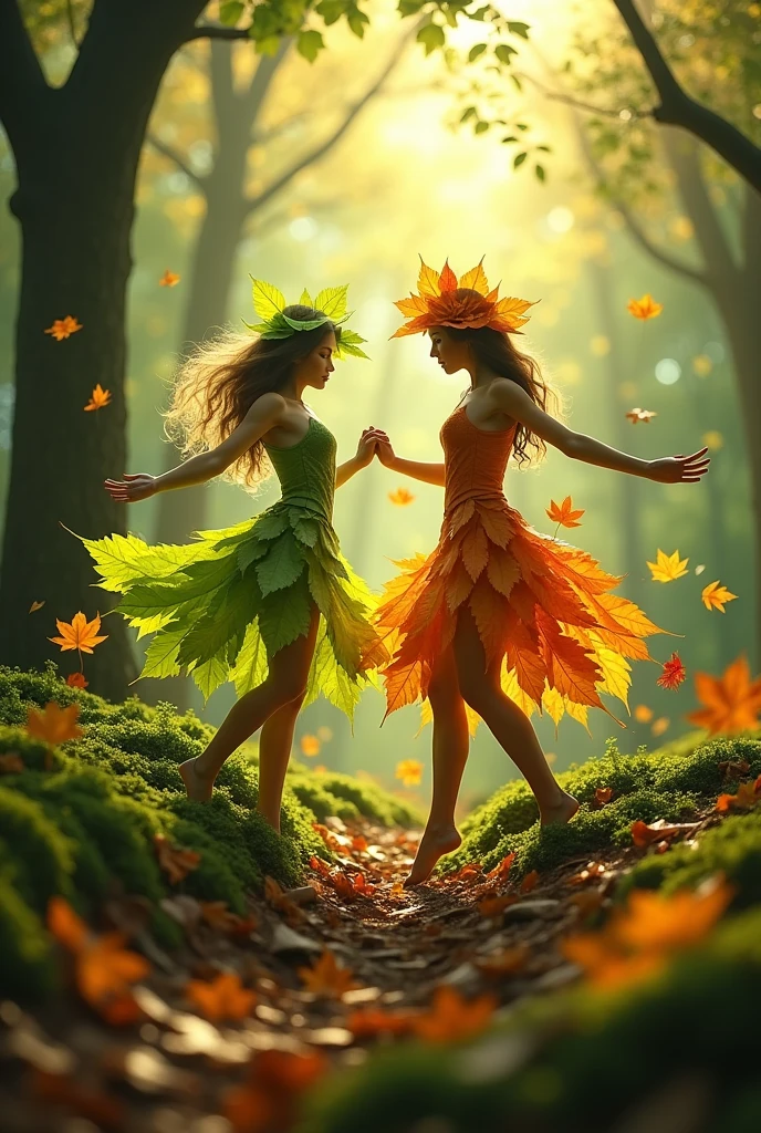 Leaves in the forest making the shape of people dancing