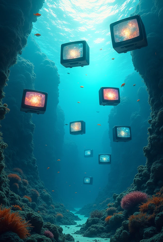 Floated TVs, Deep sea, Reflection under the sea