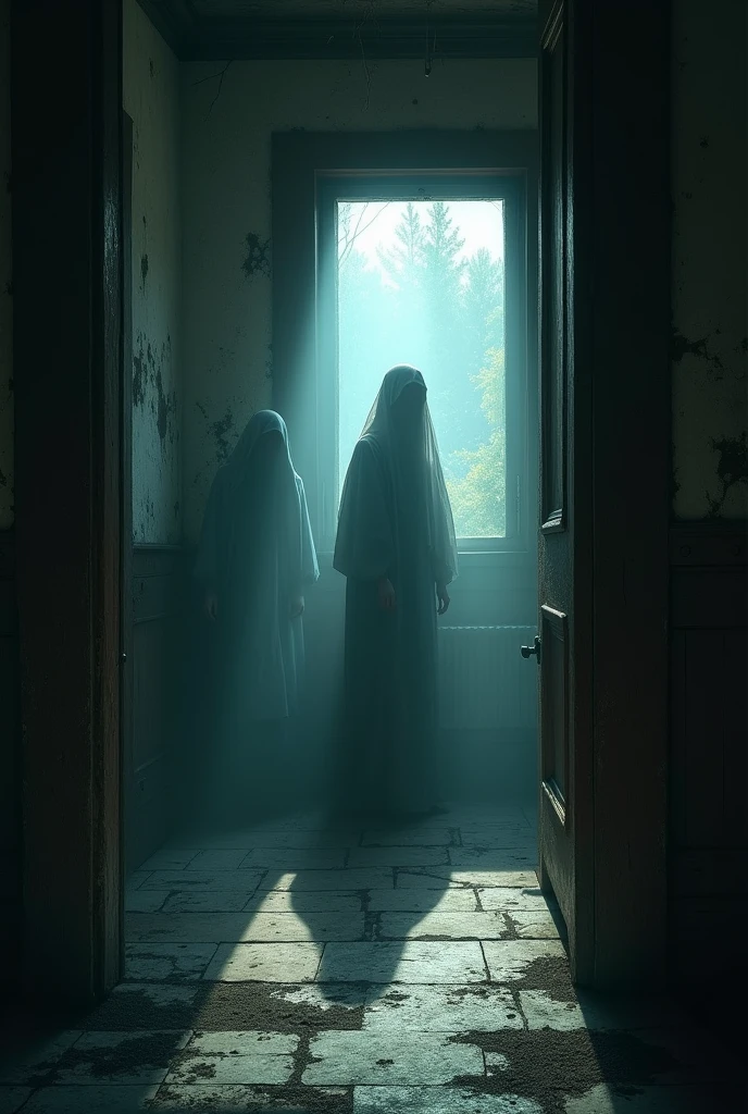 shadows growing longer and darker in a haunted room