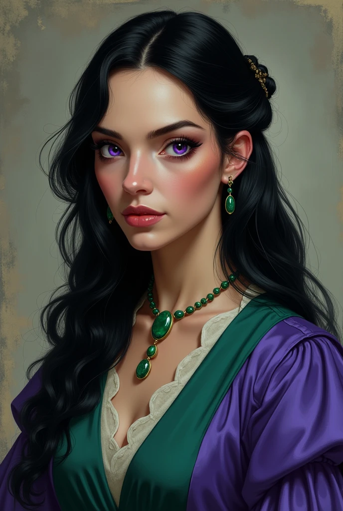 Ysolde Dayne was a woman of enigmatic beauty, with long black hair often tied in elegant hairstyles and deep violet eyes, a striking feature of his lineage. With fair skin and delicate features, his expression was always calculated and cunning. Of medium height, had a curvy and graceful body. She was dressed in fine silk and velvet garments in shades of blue., green and purple, that highlighted her eyes and hair. Her favorite jewelry was a green jade necklace and earrings., symbolizing their status and ambition. Even in your final moments, Ysolde maintained an impeccable appearance, reflecting your strength and control over your destiny.