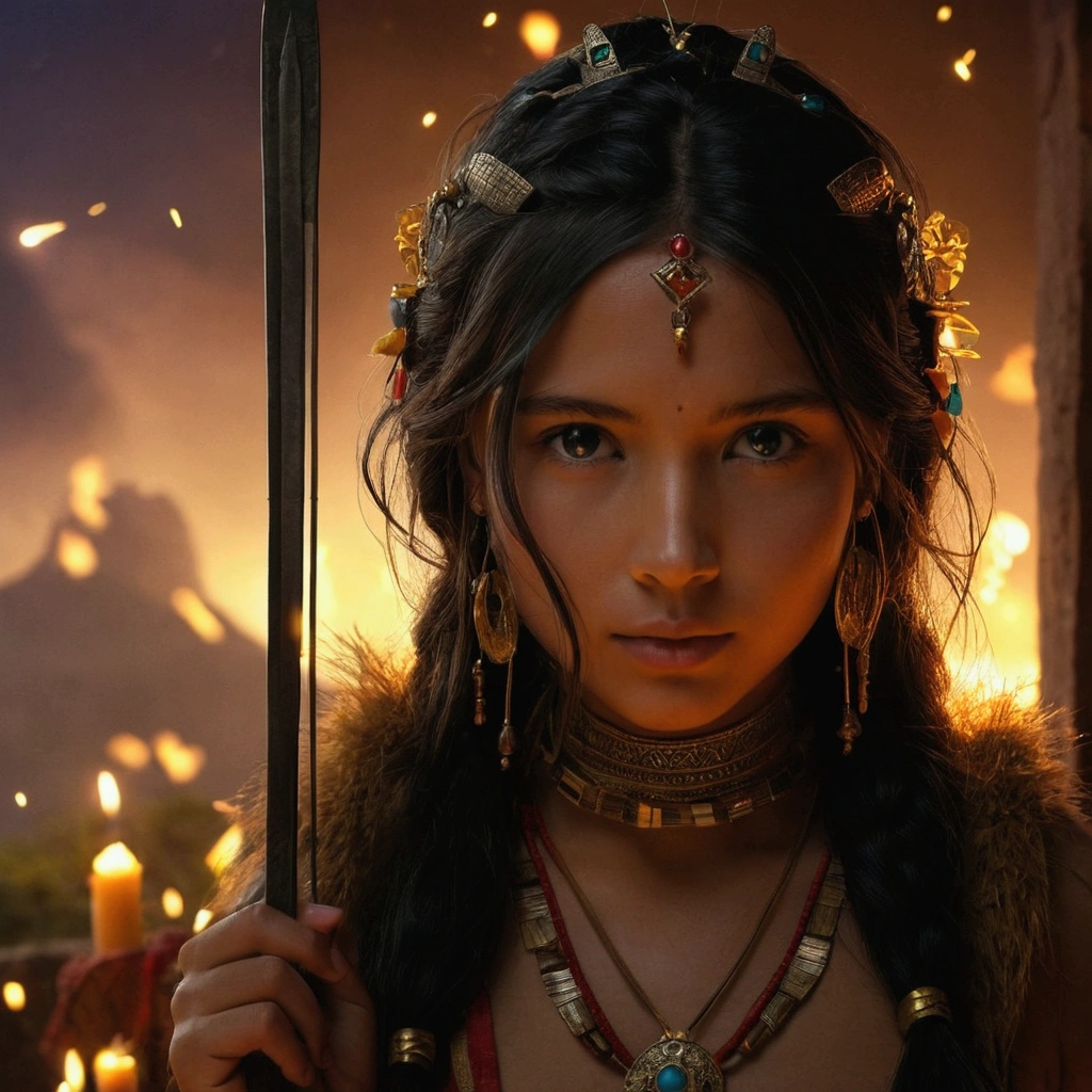 Inca crown on a girl&#39;s head
