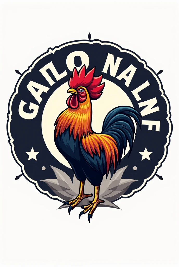 Make a round logo with a rooster in the middle wrapped in the writing (GALO NA LNF)
Make the best logo possible and write it in all capital letters.