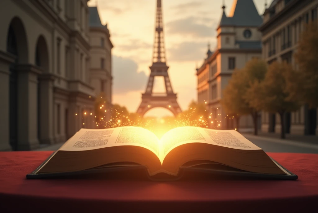Open Bible with divine light and background TOWER OF FRANCE