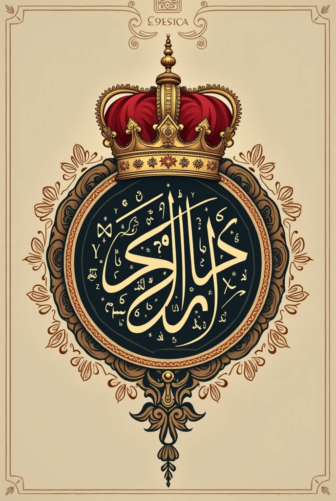 An family emblem resembling the reign of Mughal Empire throughout history and it is to be made into an family mark which is luxurious and minimal with crown of emperors not 3d with the Islamic art and Letters Kon Murshid ?