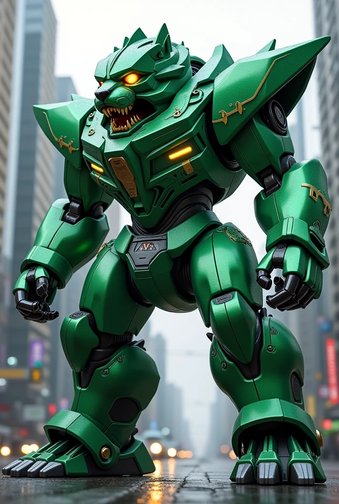 A green robot lion style power ranger zord