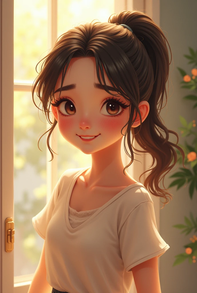 Beautiful Cute Dimples Your mouth is pretty when you smile Cute eyes The waving ponytail is cute I'm sulking and trying to go home woman
