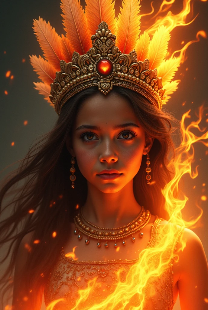 Inca crown of girl on fire