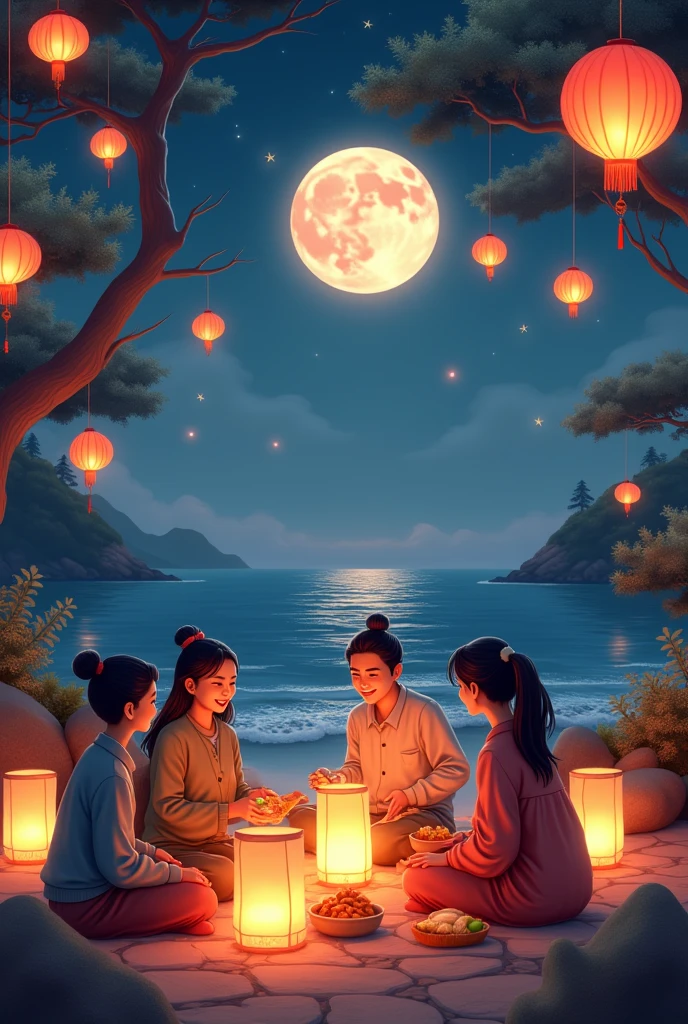 Celebrate Mid Autumn Festival at seaside night