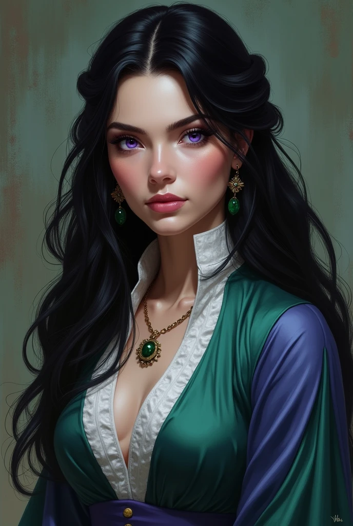 Ysolde Dayne was a woman of enigmatic beauty, with long black hair often tied in elegant hairstyles and deep violet eyes, a striking feature of his lineage. With fair skin and delicate features, his expression was always calculated and cunning. Of medium height, had a curvy and graceful body. She was dressed in fine silk and velvet garments in shades of blue., green and purple, that highlighted her eyes and hair. Her favorite jewelry was a green jade necklace and earrings., symbolizing their status and ambition. Even in your final moments, Ysolde maintained an impeccable appearance, reflecting your strength and control over your destiny.