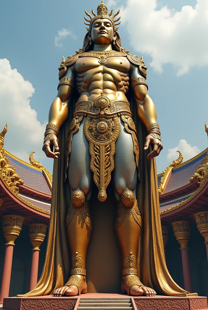 A statue with a head of gold, chest and arms of silver, belly and hips of bronze, legs of iron and feet a mixture of iron and baked clay