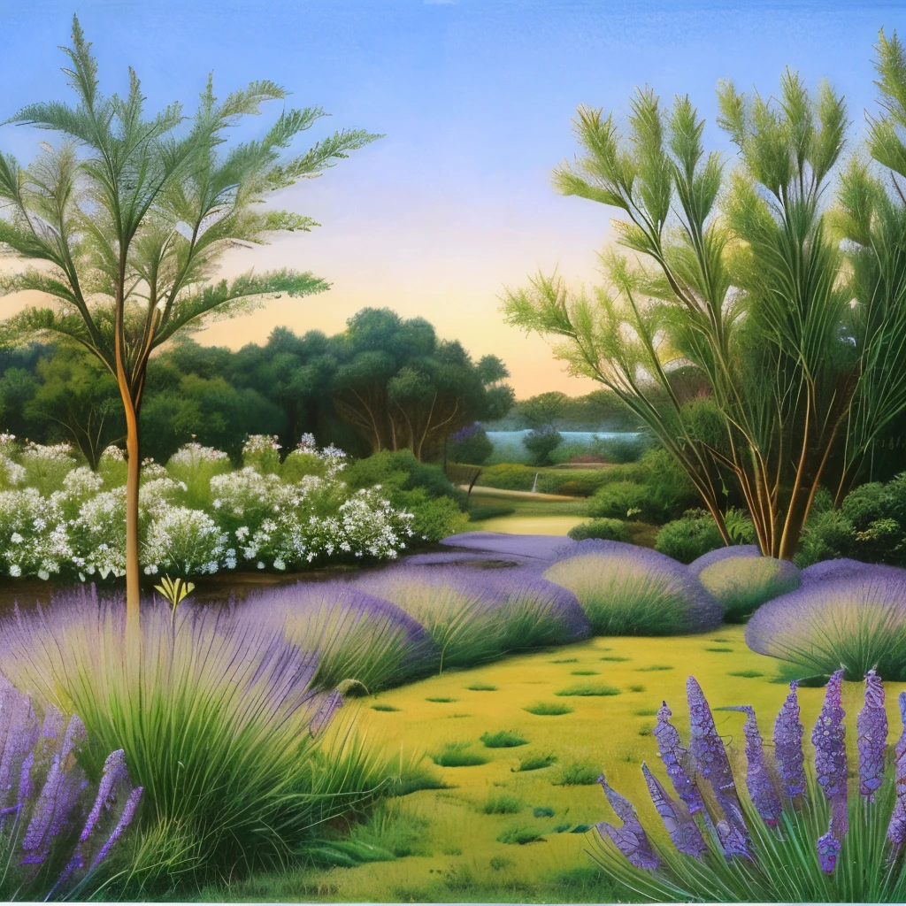 there is a small bush of lavender growing in the garden, a pastel by Carlo Randanini, flickr, hurufiyya, strange vegetation, lavender plants, vicious snapping alligator plant, sage, spike - like branches, alexandros pyromallis, overgrowth of grass, “ iron bark, entangled foliage, intricate foreground, willow plant, proteus vulgaris