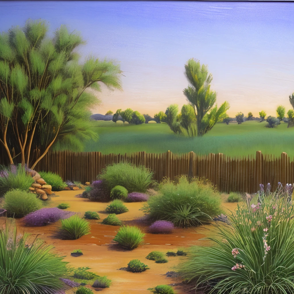 there is a small bush of lavender growing in the garden, a pastel by Carlo Randanini, flickr, hurufiyya, strange vegetation, lavender plants, vicious snapping alligator plant, sage, spike - like branches, alexandros pyromallis, overgrowth of grass, “ iron bark, entangled foliage, intricate foreground, willow plant, proteus vulgaris