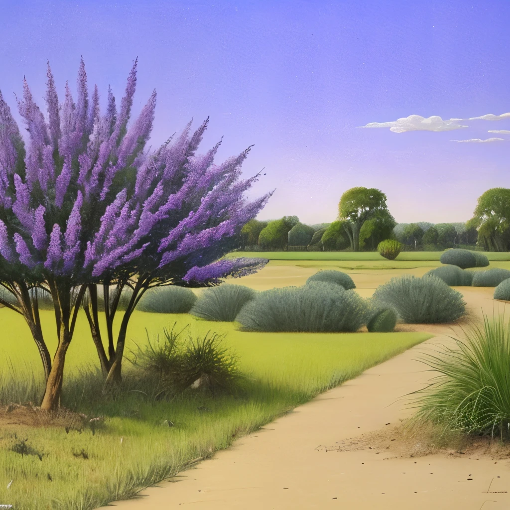 there is a small bush of lavender growing in the garden, a pastel by Carlo Randanini, flickr, hurufiyya, strange vegetation, lavender plants, vicious snapping alligator plant, sage, spike - like branches, alexandros pyromallis, overgrowth of grass, “ iron bark, entangled foliage, intricate foreground, willow plant, proteus vulgaris