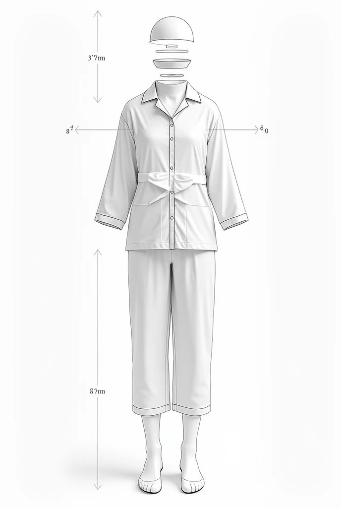 EXPLOSION DIAGRAM OF A LONG SLEEVED BUTTONLESS PAJAMA
