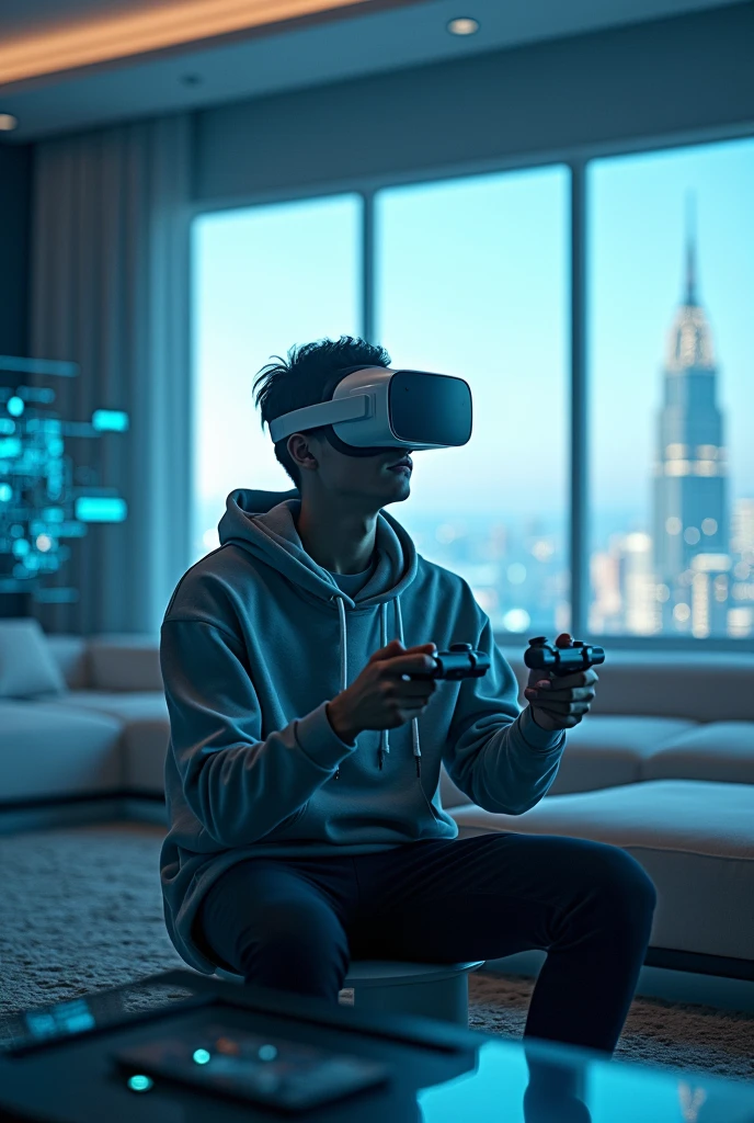 
Person playing Video games in future
