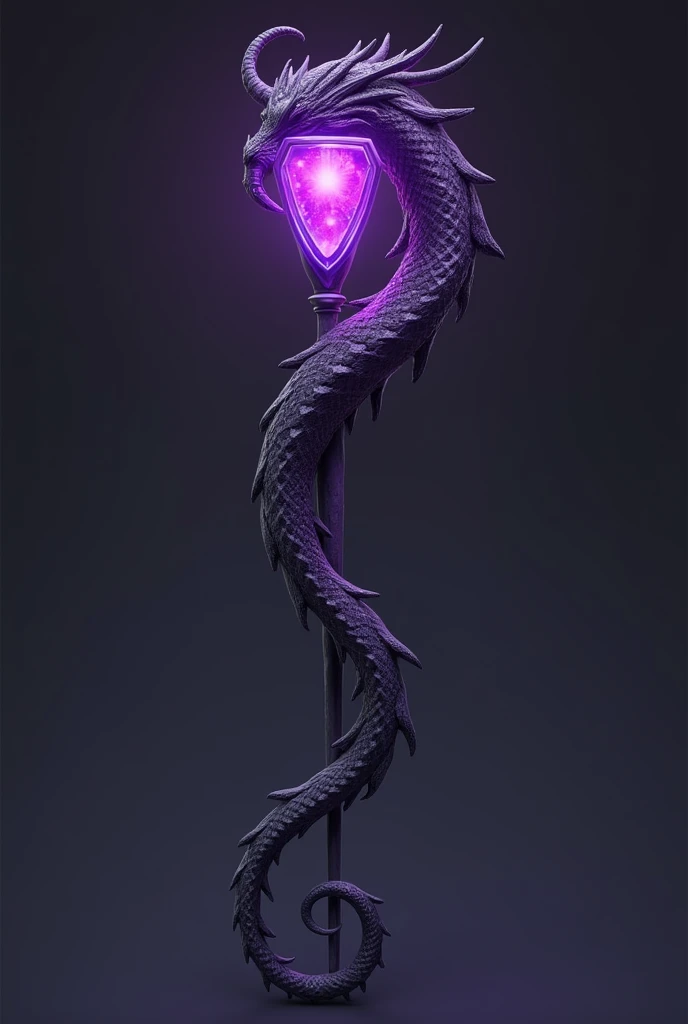 The purple-black one is a magic staff with a purple gem at the tip. It looks like a dragon with a tail.