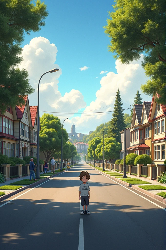 Sydney australia view of road with houses and boy standing at the corner of the image