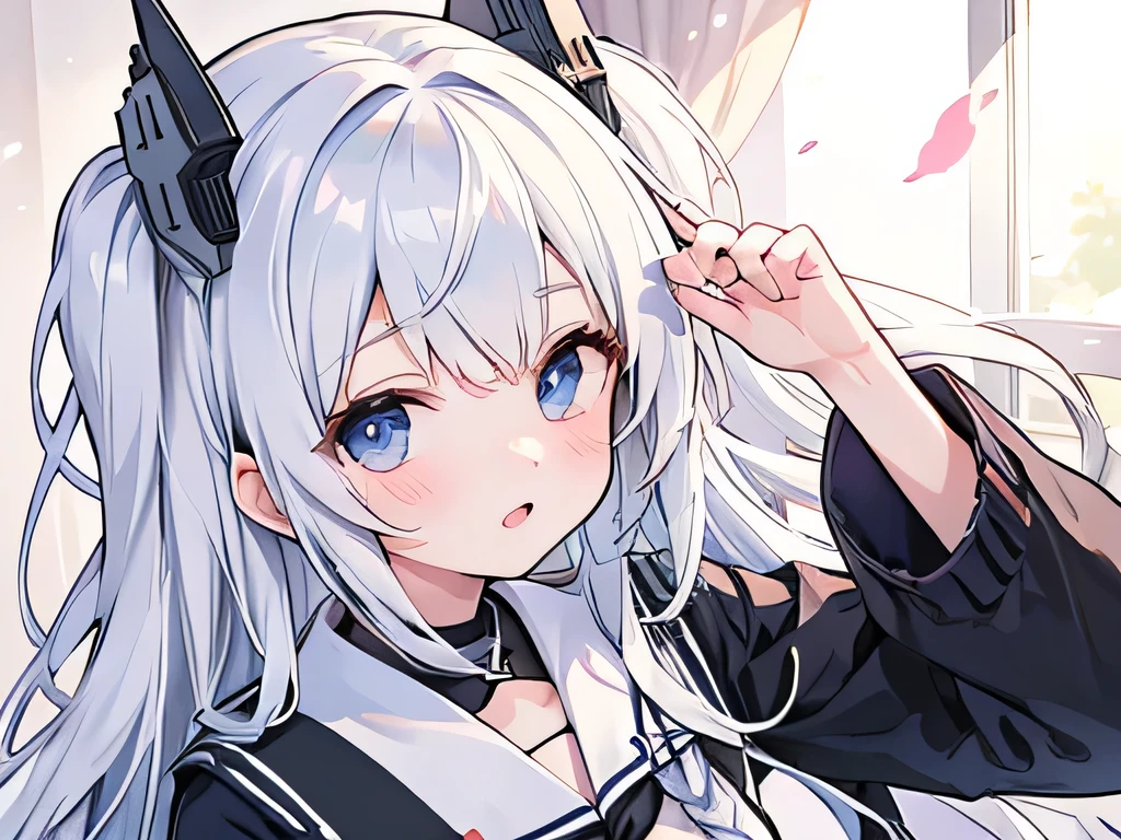 Highest quality、high resolution、One girl、KanColle's Echo、White Sukusui、Water Drop、Holding a water gun in his hand、Wink、smile、Seaside、Sandy Beach、blue sky、The sunlight is shining