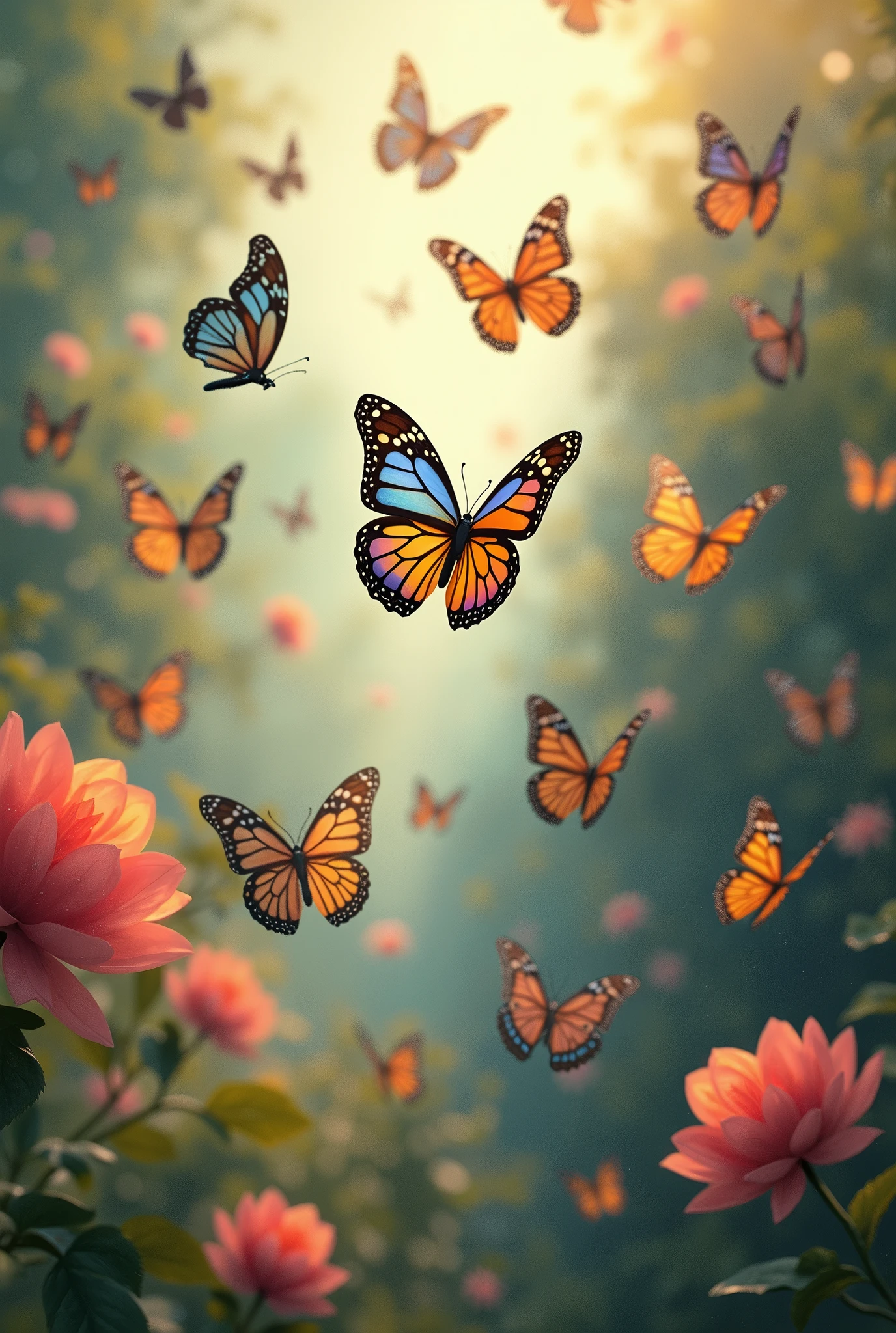 Many butterflies flying