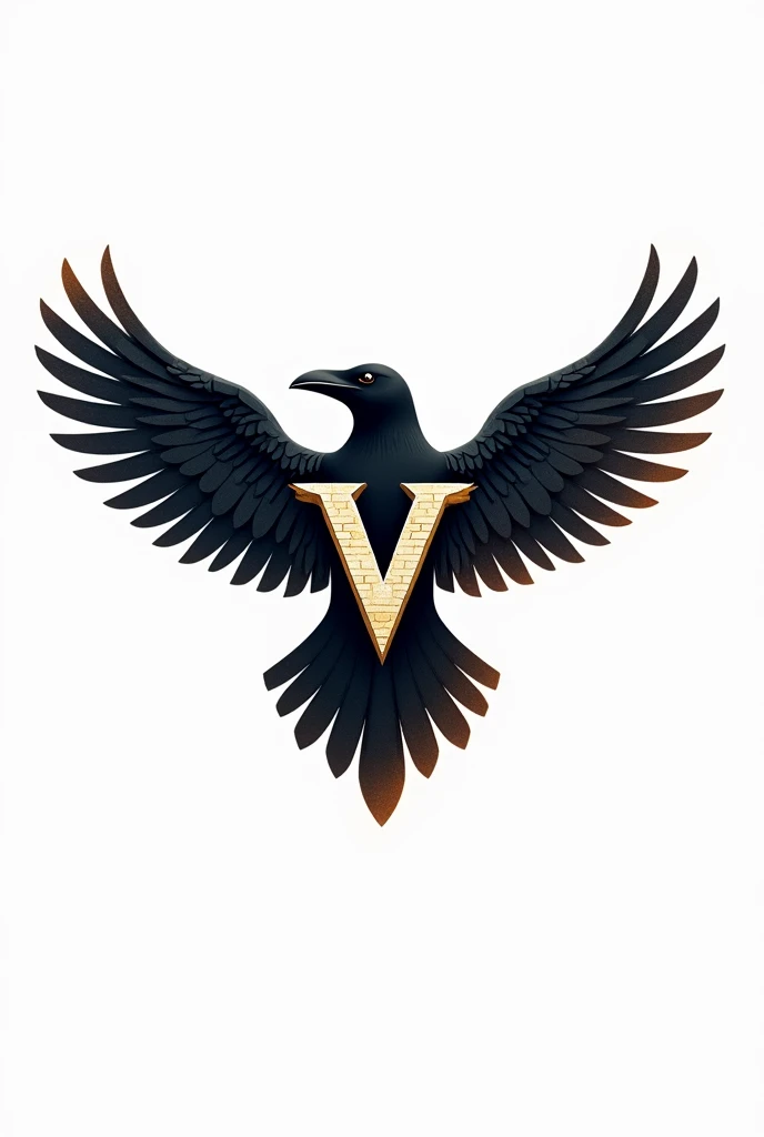 logotype, Crow Drawing , open wings, ancient egypt style, white background, moderno, letter V, masonry ,  modern color