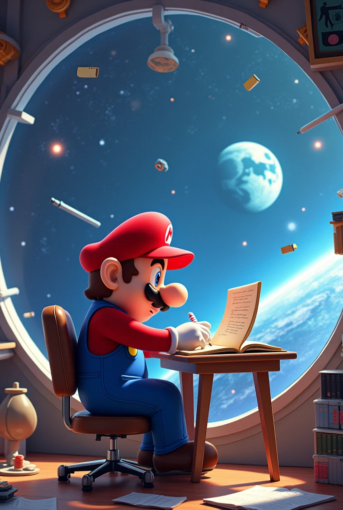 Super Mario is studying in space