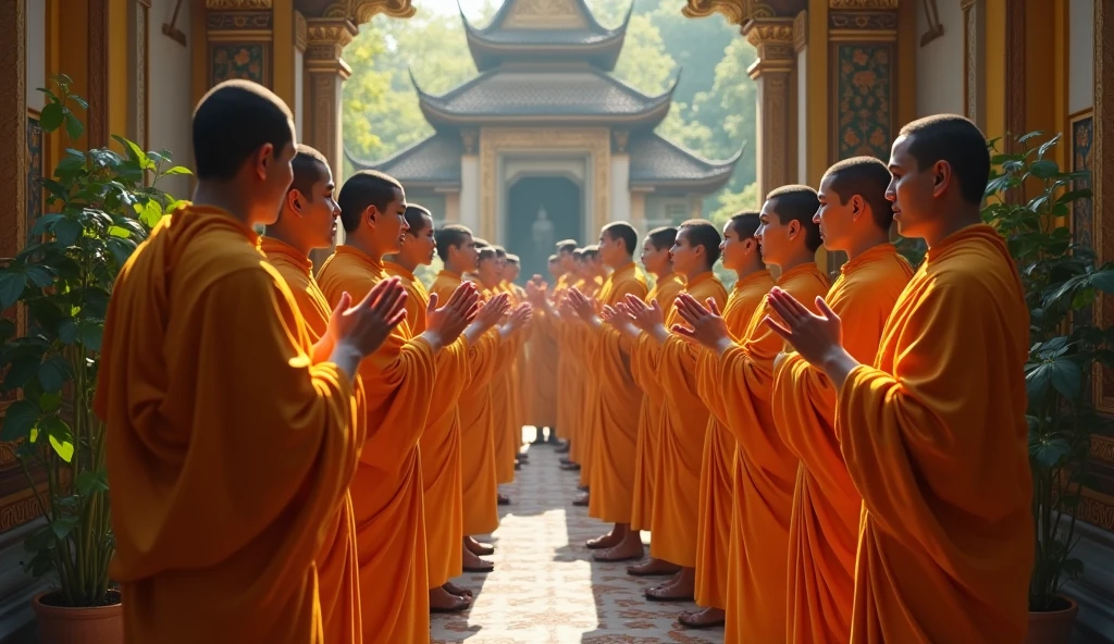 Khmer monks encourage men and women who are upset, they raise their hands to salute (Khmer) monks
