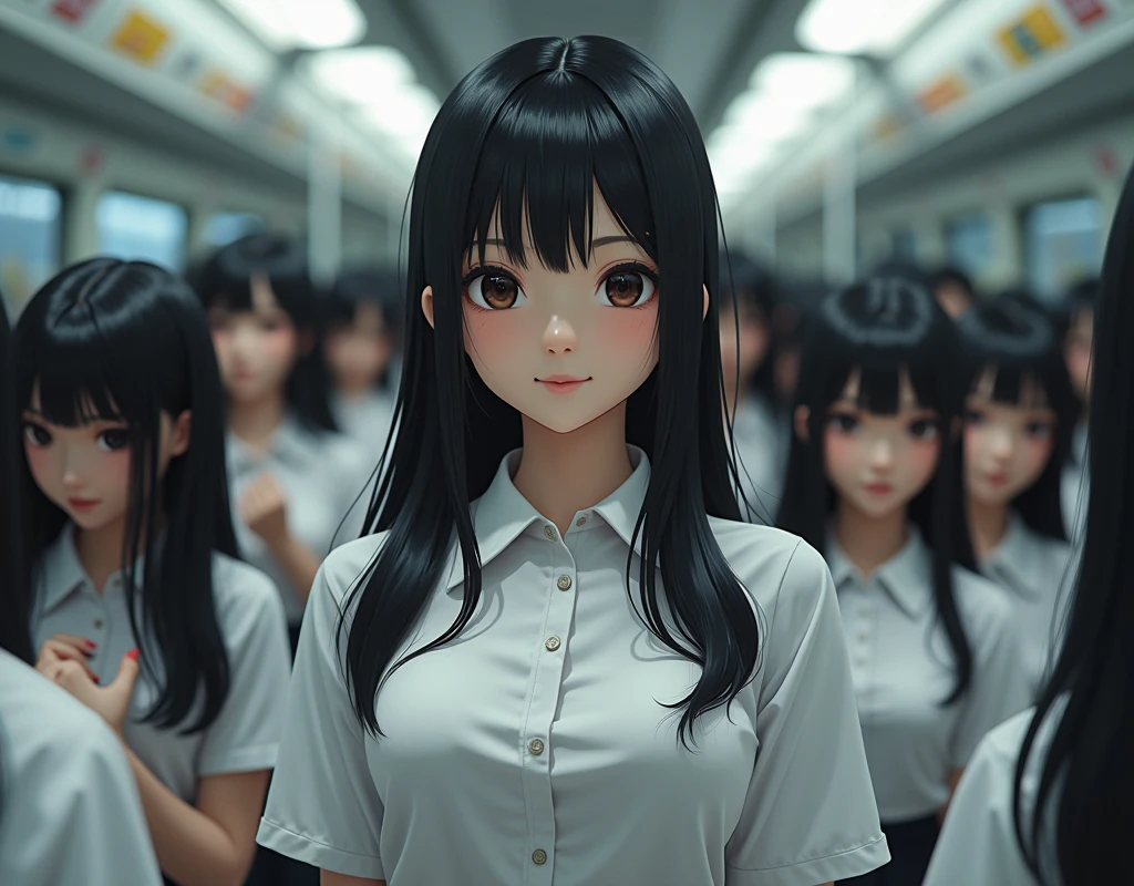 (((((Japanese Clone-girls=Myself))))), (((Super Best masterpiece Clone-girls Raw Photography Art))), (((16K, Highest quality, Ultra-high resolution, RAW Photos))), (((It's so unrealistic., With unparalleled depiction, With an unfathomable sight, An unprecedented and shocking worldview, Clone-girls: In a world of mass reproduction, Ultra-realistic))), (((Japanese Girls, Hamabe-Minami, 18yo, Small face, Thick black hair, long hair, Dark Eyes, Mature face, Cute Smile, Smiling face, A gentle gaze, (((Very pleasant look)))))), (((Very beautiful detailed girls, Accurate body structure, Accurate body movements, Very detailed body, (((Super big breasts, Large bulge of ample breasts)))))), (((high school girl, White shirt, Short skirt, hour々I can see your pants, Cleavage Emphasis, Emphasise the fullness of your breasts))), ((((((((Very detailed, Myself cloning, Depiction of splitting oneself, 1Myself girl→1,000,000,000,000,000,000,000,000,000,000Myself cloning girls)))))))), (((((((Myself clone-girlsから, Myself keeps multiplying, (Very detailed and intricate, To the exact, Flawless, (((In the same female body,With the same face, With the same hairstyle, In the same clothes, At the same height, 同じSuper big breastsである))), In a detailed depiction), 1,000,000,000,000,000,000,000,000,000,000 people))))))), (((((Myself girls only))))), (((((1,000,000,000,000,000,000,000,000,000,000Myself girls))))), In a crowded train